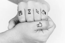 Computer icons tattoos on the fingers