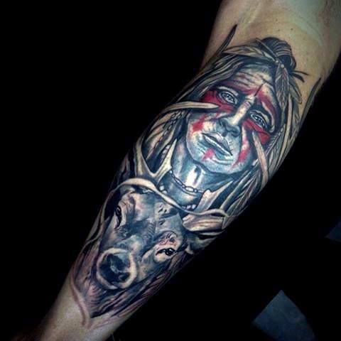 Deer and Red Indian tattoo