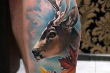 Deer and leaves tattoo