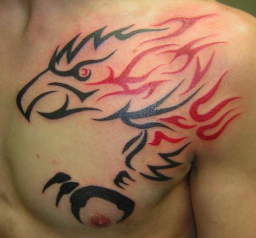 Eagle flame tattoo on the chest