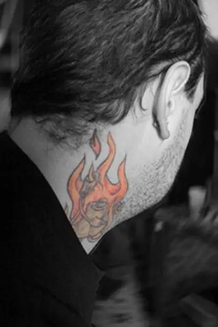 Flame tattoo on the neck