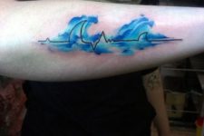 Heartbeat and blue waves tattoo