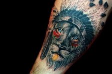 Lion as Injun tattoo