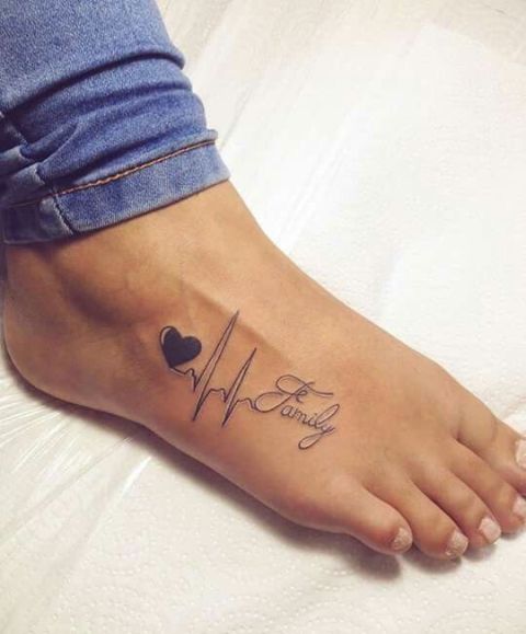 Love and family heartbeat tattoo on the foot