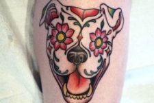 Mexican skull tattoo on the leg