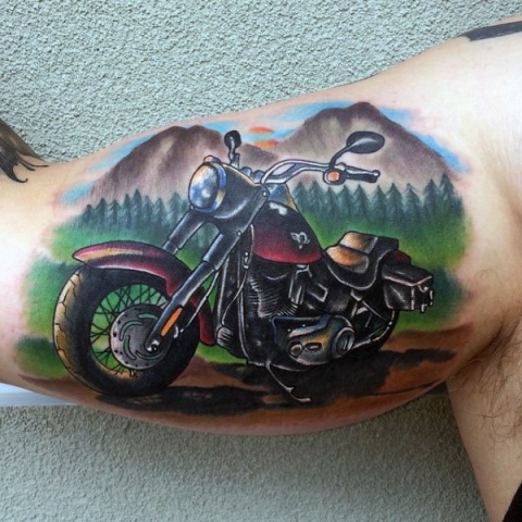 Motorcycle and mountains tattoo