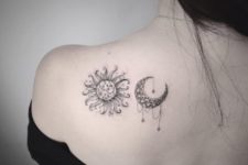 Small tattoos on the left shoulder