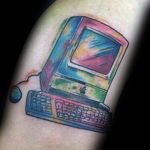 Watercolor computer tattoo idea