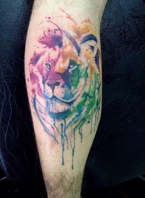 Watercolor lion tattoo