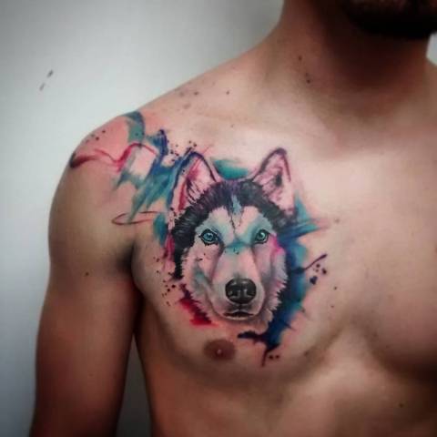 Watercolor tattoo on the chest