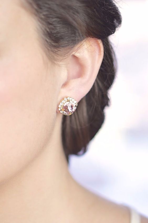 blush pink Swarovski crystal stud earrings for a soft girlish touch