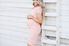 12 a pink lace knee dress and nude pumps is all you need for a cool look
