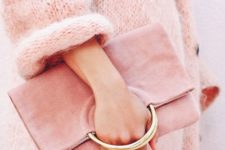 12 a pink suede clutch with handles looks very soft and girlish