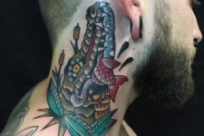Alligator tattoo on the neck