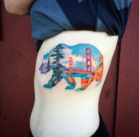 Bear with California views tattoo