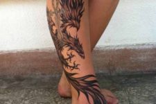 Big awesome phoenix tattoo on the leg