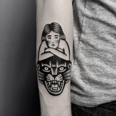 Black tattoo with panther head