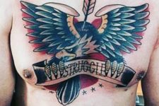 Eagle and arrow tattoo on the chest