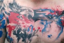 Eagle tattoo with colored splashes
