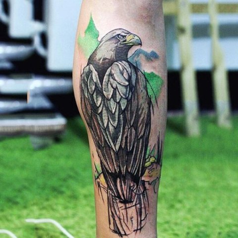 Eagle tattoo with green background
