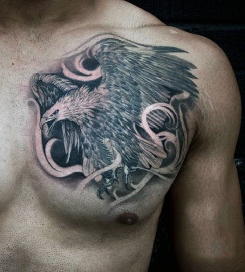 Flying eagle tattoo on the chest