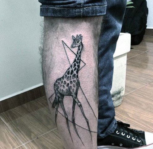 Giraffe tattoo on the ankle.