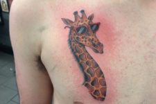Giraffe with sunglasses tattoo on the chest