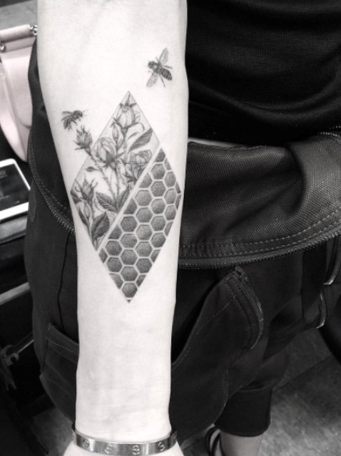 Honey bee tattoo design on the forearm