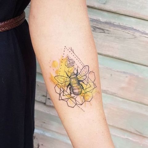 Honey bee tattoo with yellow background