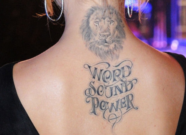 Lion tattoo on the neck