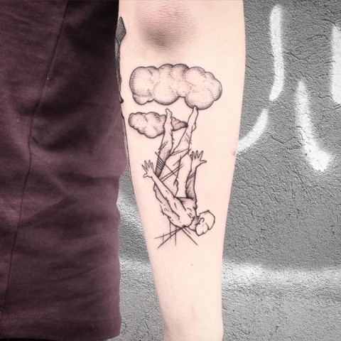 Man falling from the cloud tattoo
