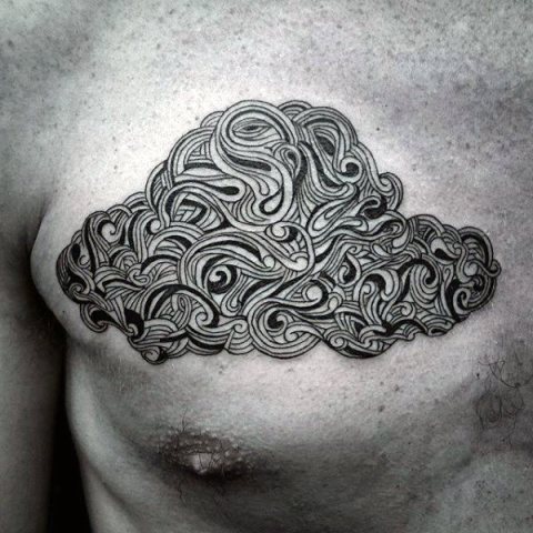 Original cloud tattoo on the chest