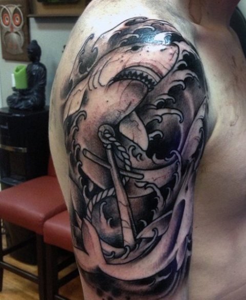 Shark and anchor tattoo