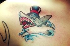 Shark with hat on the shoulder