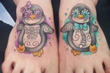 Two colorful tattoos on both feet