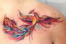Watercolor tattoo on the collarbone