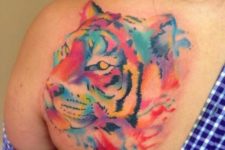 Watercolor tiger head tattoo