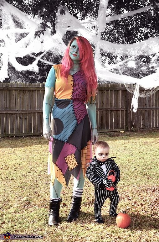 Jack Skellington and Sally costumes for the mom and her son