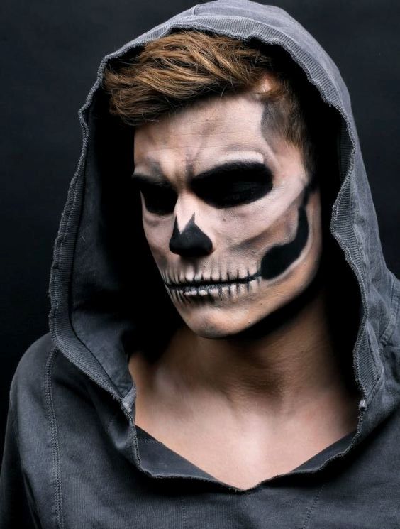 rather natural skull makeup for men looks really scary and harsh