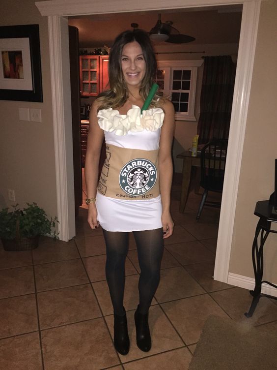 Starbucks latte costume - a white mini dress plus accessories