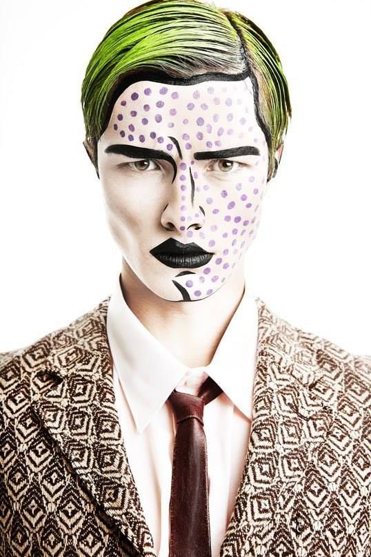 a glam pop art makeup looks crazy and very eye-catching on a man