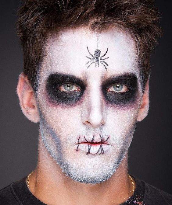 easy spider makeup for Halloween with a spider on your face