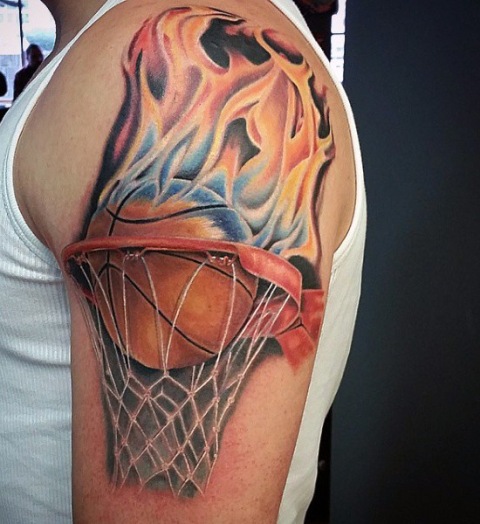 Ball with flame tattoo
