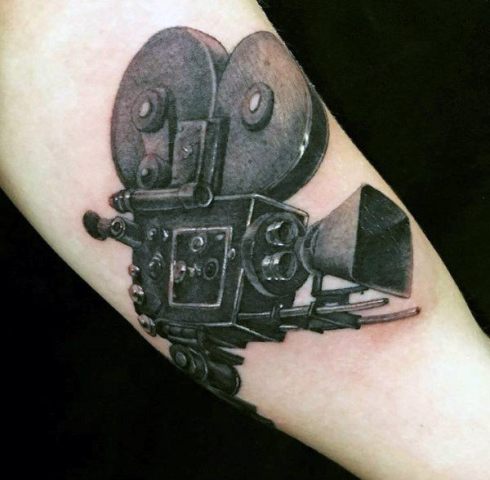 Black 3D vintage camera tattoo