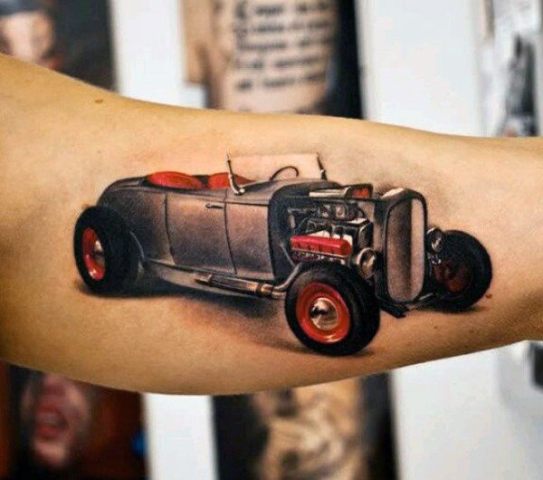 Black and red car tattoo