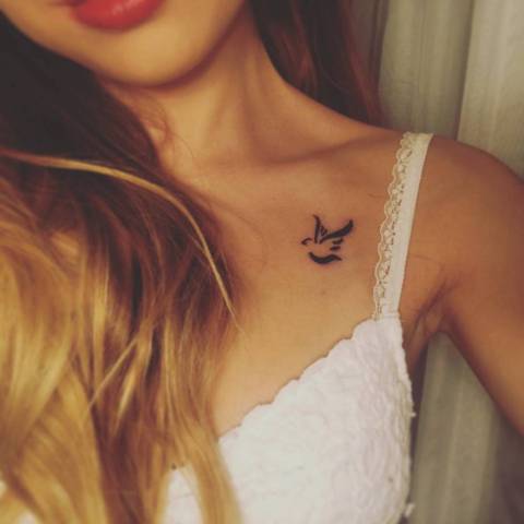 Cute tiny dove tattoo on the collarbone