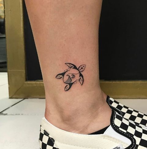 Cute turtle tattoo on the ankle