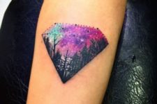 Diamond with image of forest tattoo