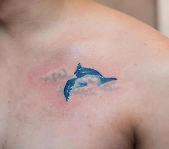 Dolphin and clouds tattoo