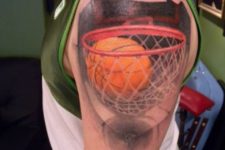 Half-sleeve ball in basket tattoo